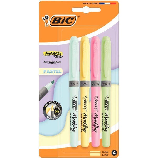 Lot de 4 surligneurs BIC Highlighter Grip, couleurs pastel
