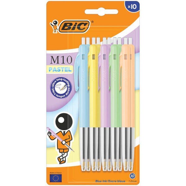 Lot de 10 stylos bille BIC M10, coloris pastel assortis