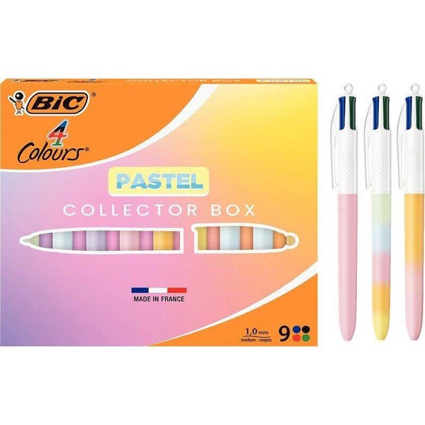 Coffret de 9 stylos bille BIC 4 Couleurs, décors pastel assortis