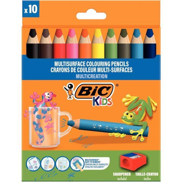 Étui de 10 crayons multi surface assortis + 1 taille-crayon