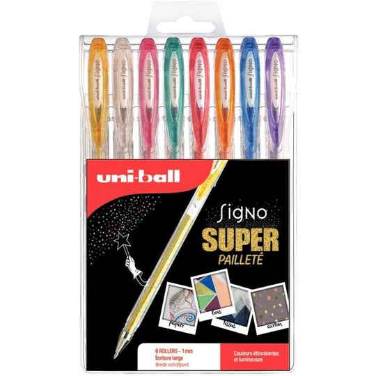 Pochette de 8 stylos gel Signo pailletés