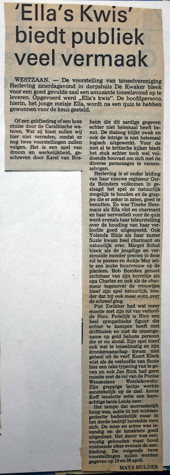 Ella's kwis. Recensie door Maya Mulder, 1986.