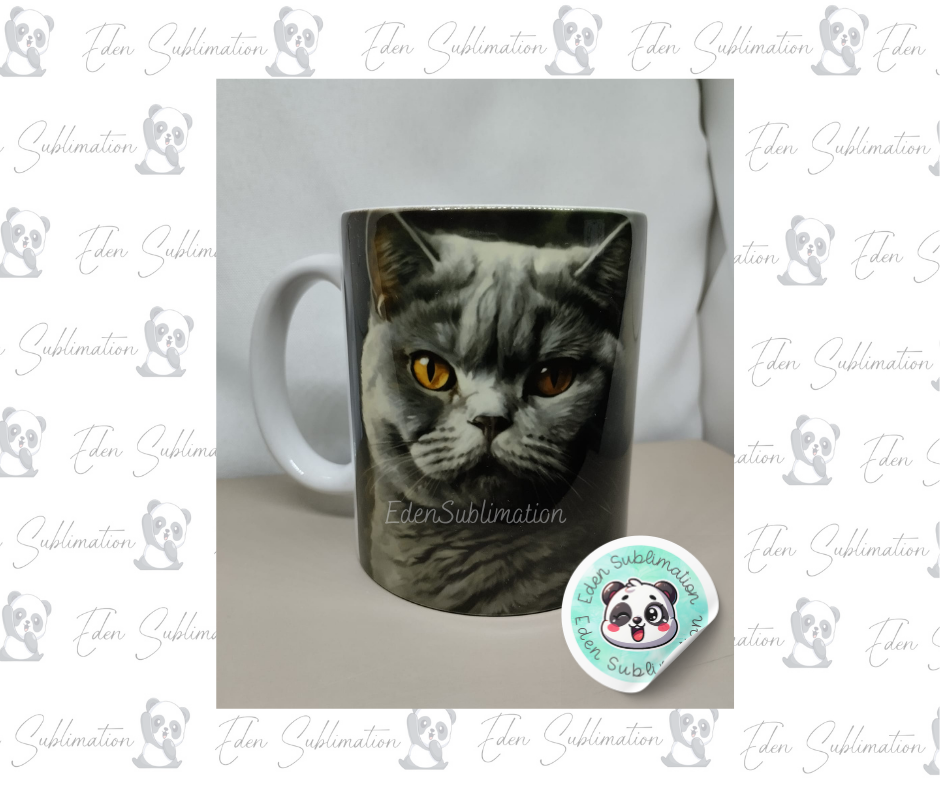 Mug chat gris – Regard intense prêt à offrir – Impression sublimation recto / verso – 11 oz