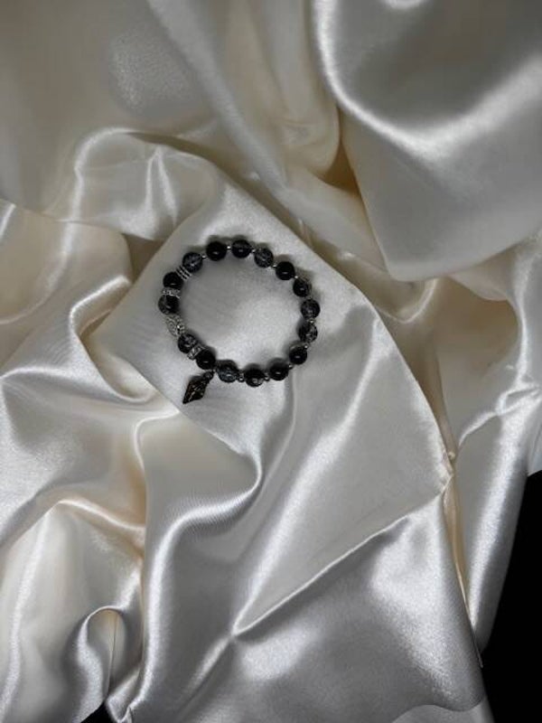 Schwarzes Perlenarmband mit Blatt-Anhänger 🍃6612