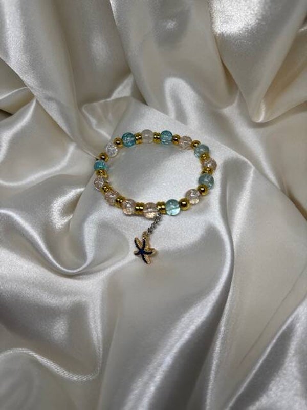 Türkis-Beiges Perlenarmband mit Seestern-Anhänger 🐚⭐✨