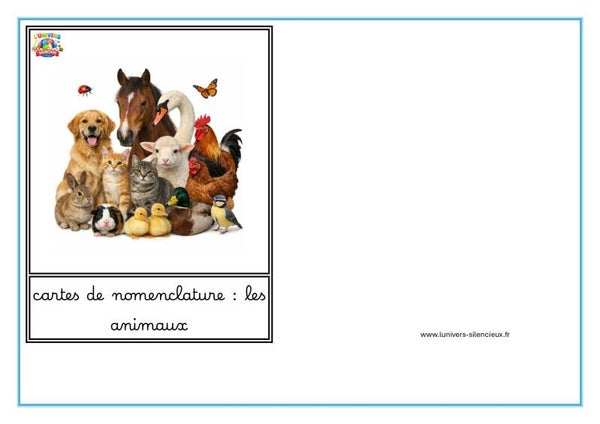 Cartes de nomenclature les animaux en cursif