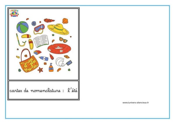 Cartes de nomenclature l'été cursif