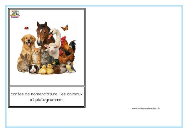 cartes de nomenclature sur les animaux et pictogrammes