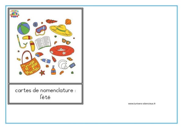 cartes de nomenclature l'été en script