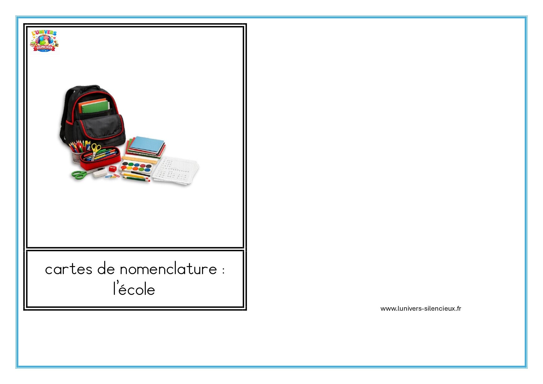 cartes de nomenclature thème l'école sript