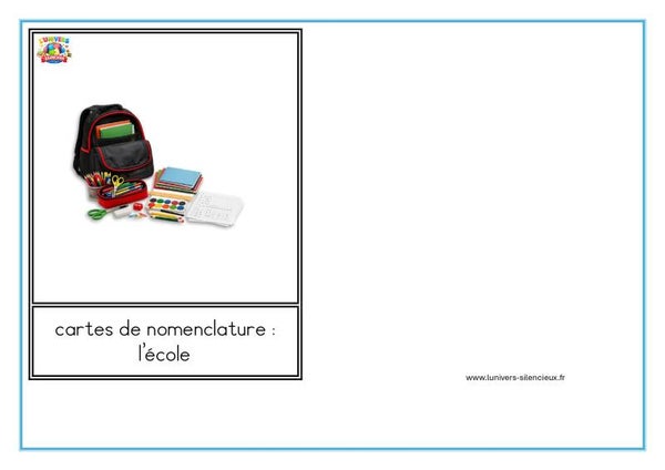 cartes de nomenclature thème l'école sript