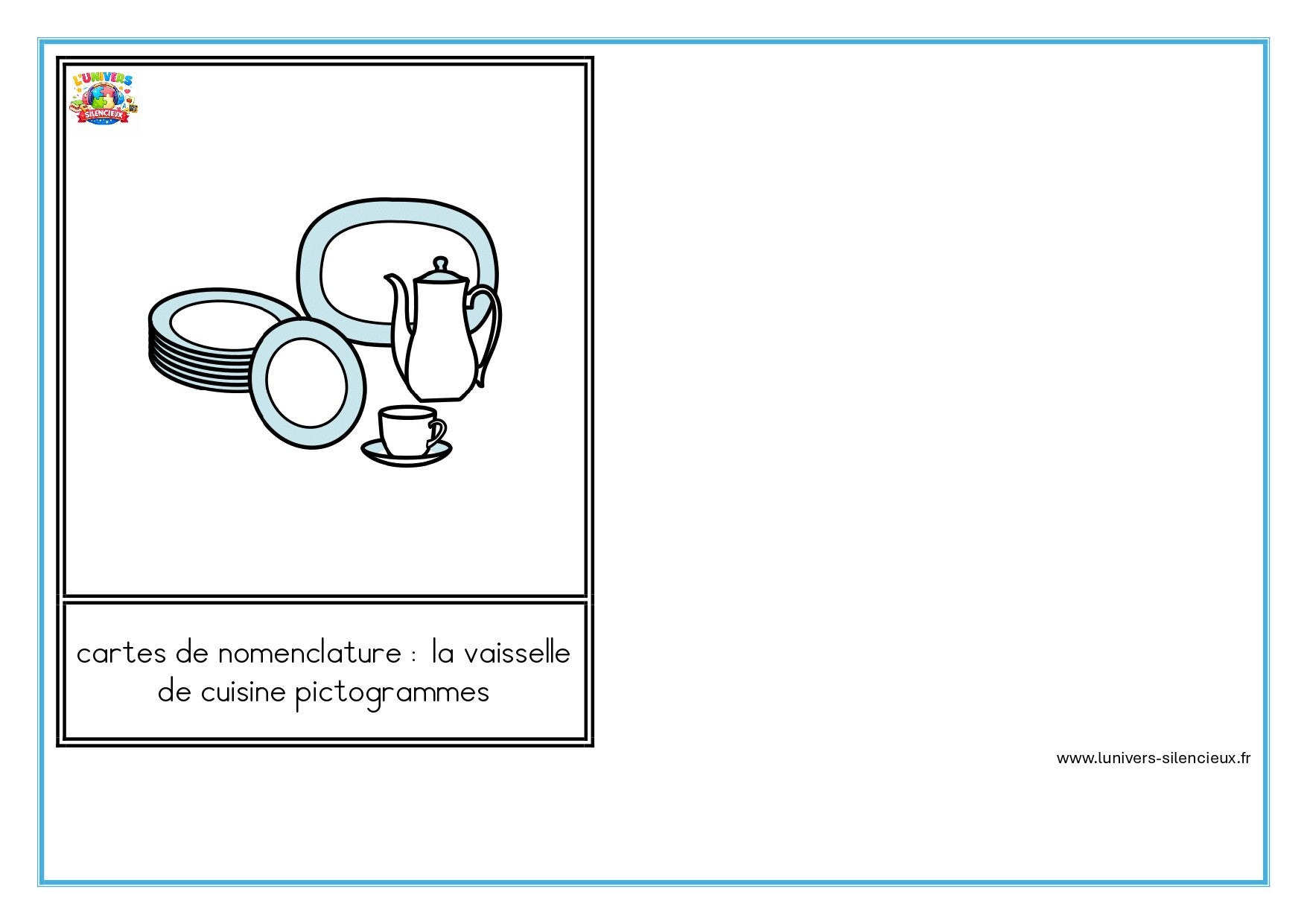 Cartes de nomenclature et pictogrammes vaisselle de cuisine