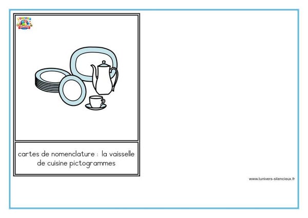 Cartes de nomenclature et pictogrammes vaisselle de cuisine