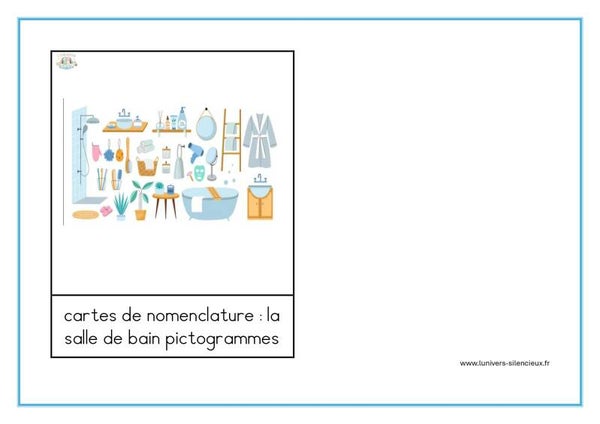 cartes de nomenclature et pictogramme la salle de bain