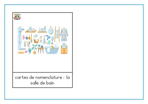 cartes de nomenclature thème salle de bain en script