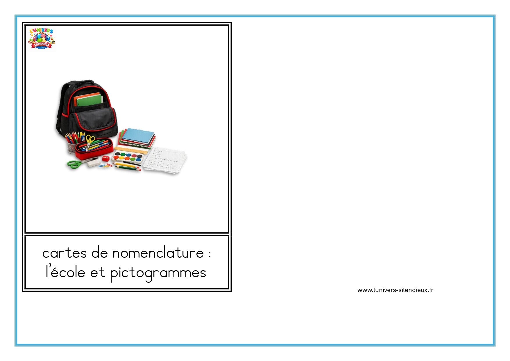 cartes de nomenclature l'école et pictogrammes