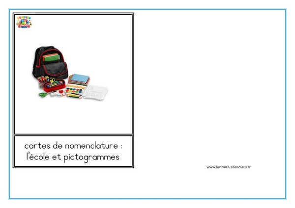 cartes de nomenclature l'école et pictogrammes