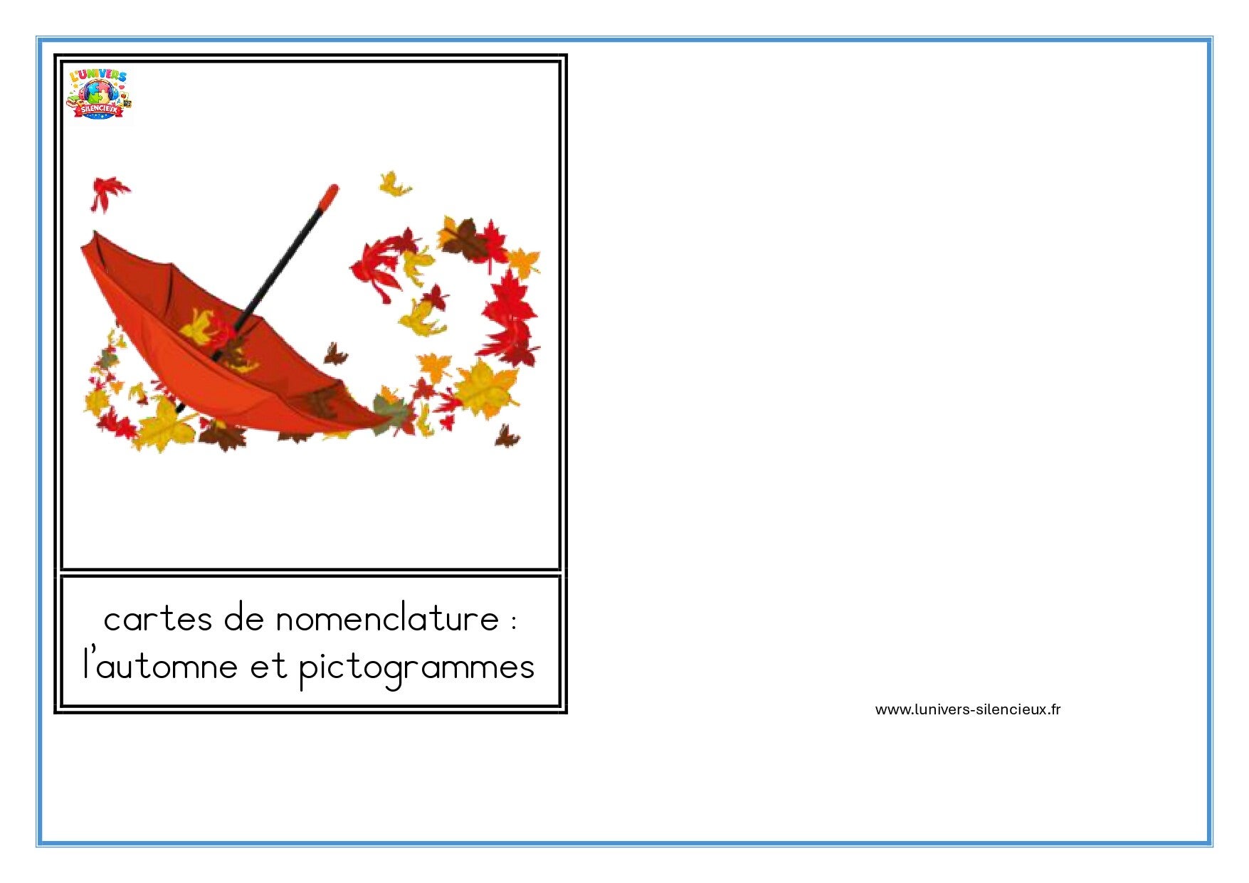 Cartes de nomenclature - l'automne - pictogrammes