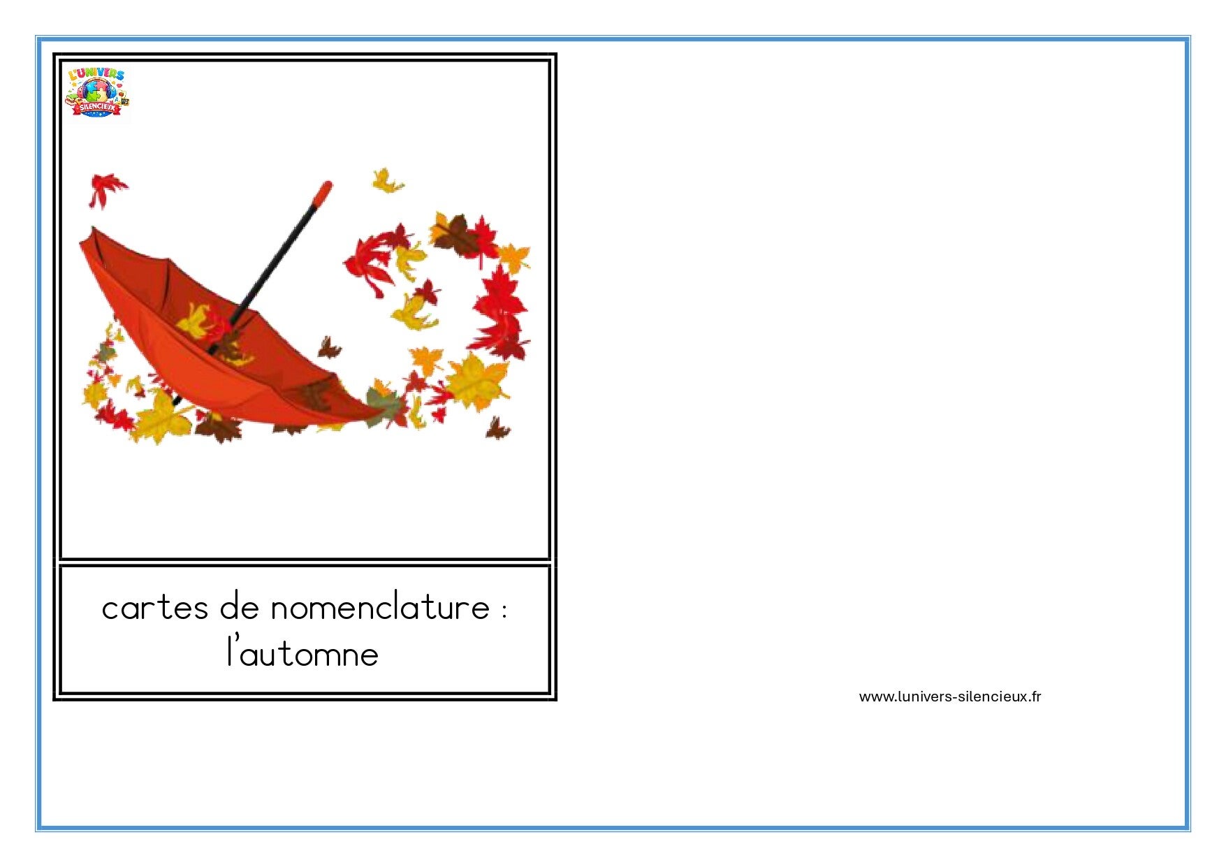 Cartes de nomenclature - l'automne