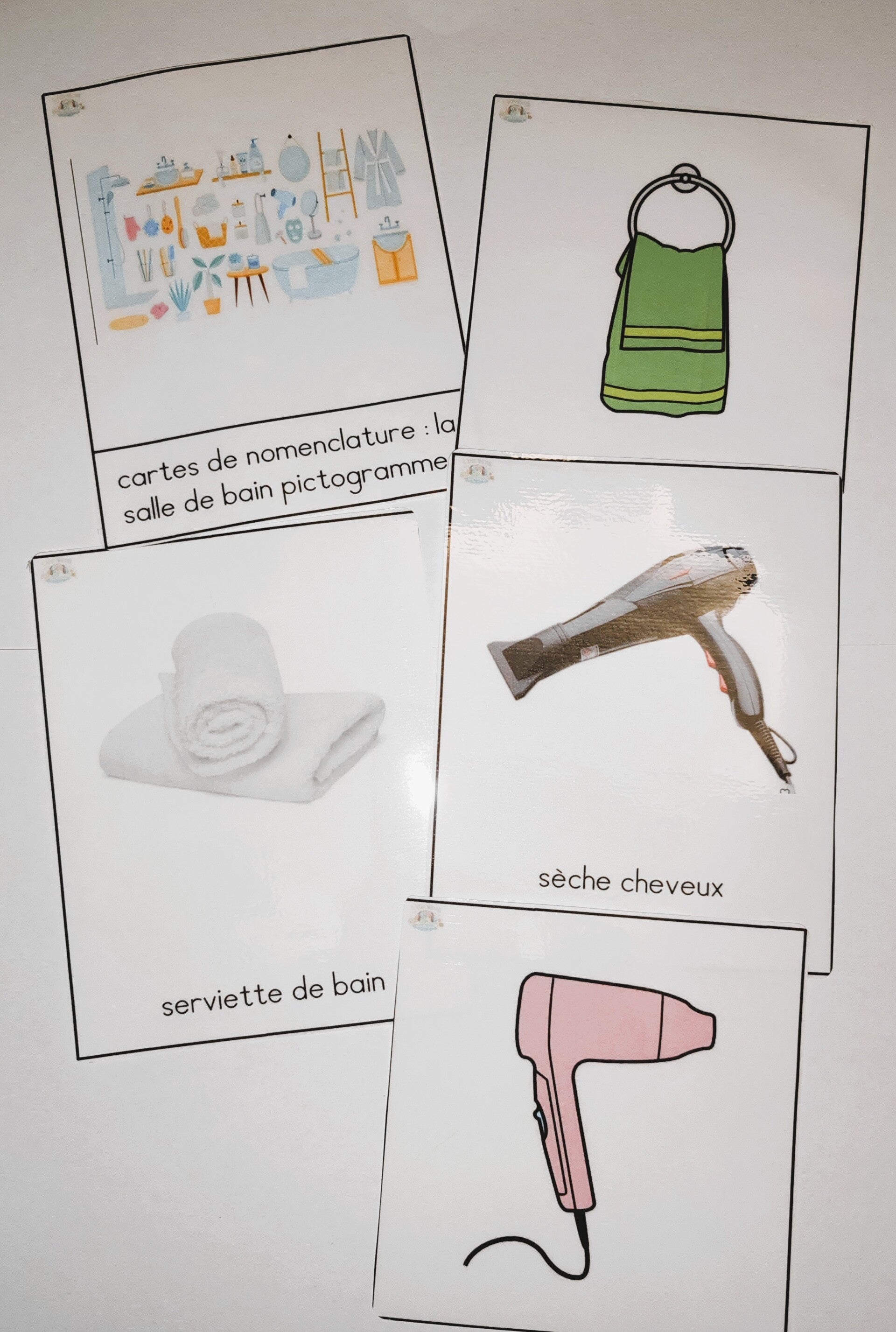 cartes de nomenclature la salle de bain et pictogrammes
