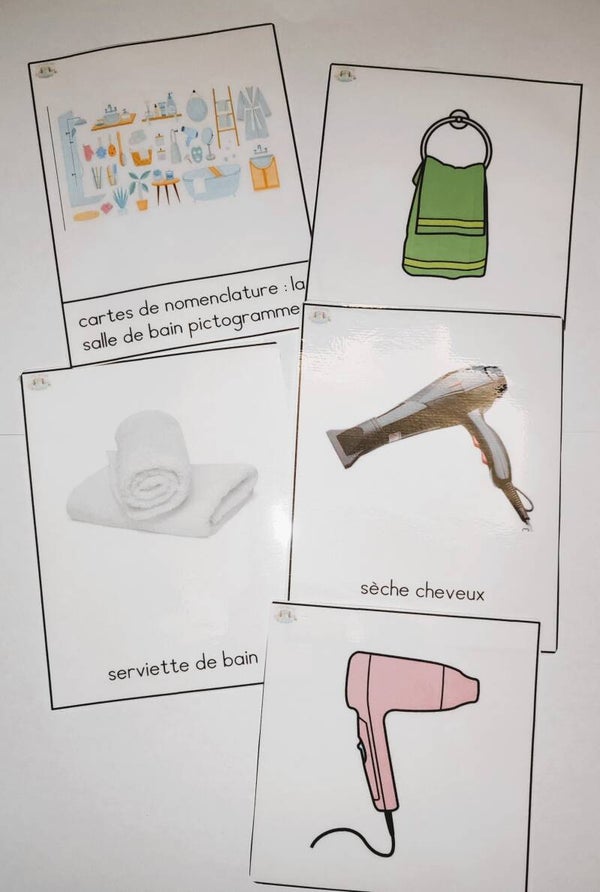 cartes de nomenclature la salle de bain et pictogrammes