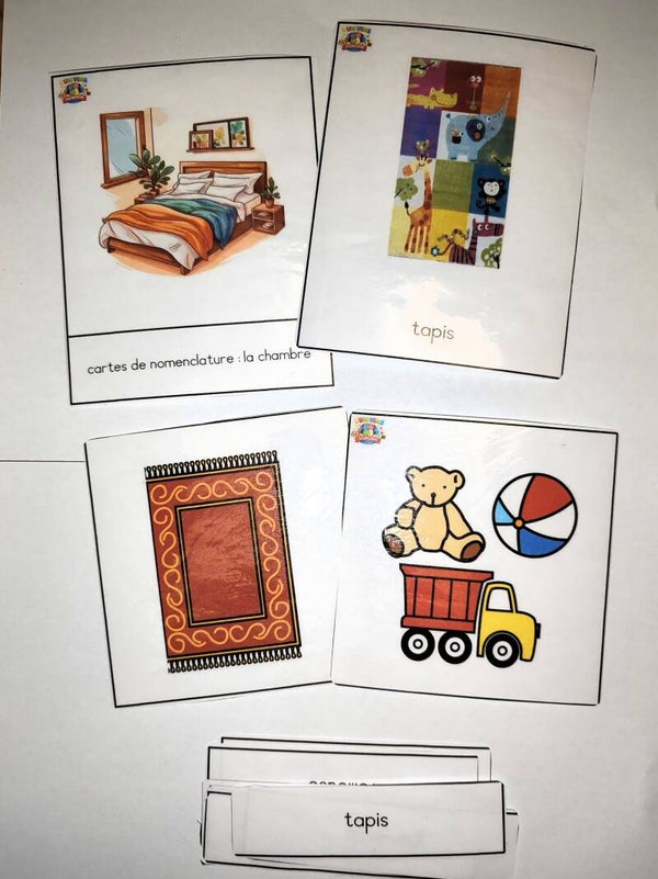 cartes de nomenclature la chambre et pictogrammes