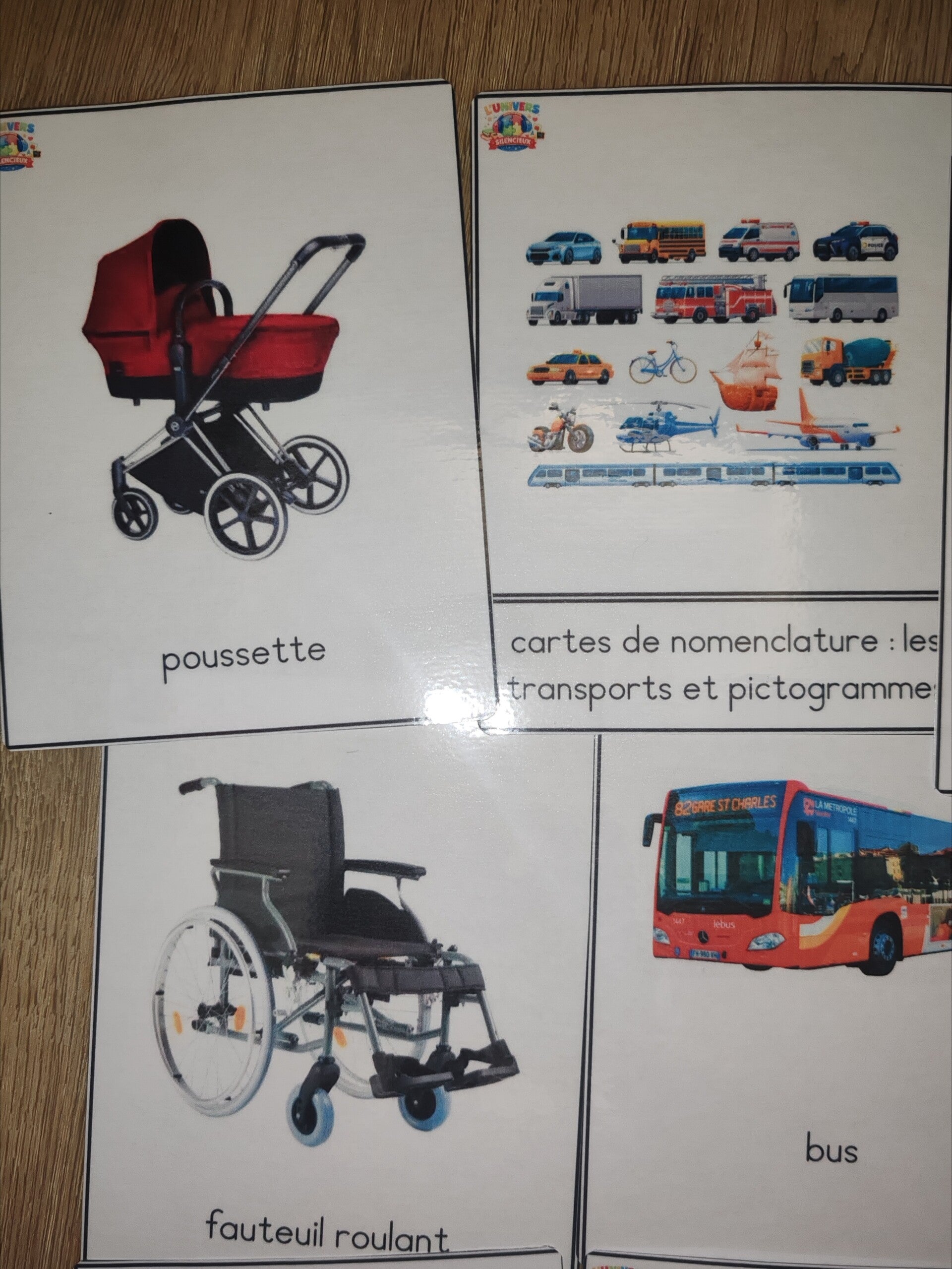 Cartes de nomenclature - les moyens de transports et pictogramme