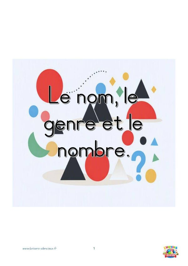 Grammaire Montessori - Nom - genre et nombre
