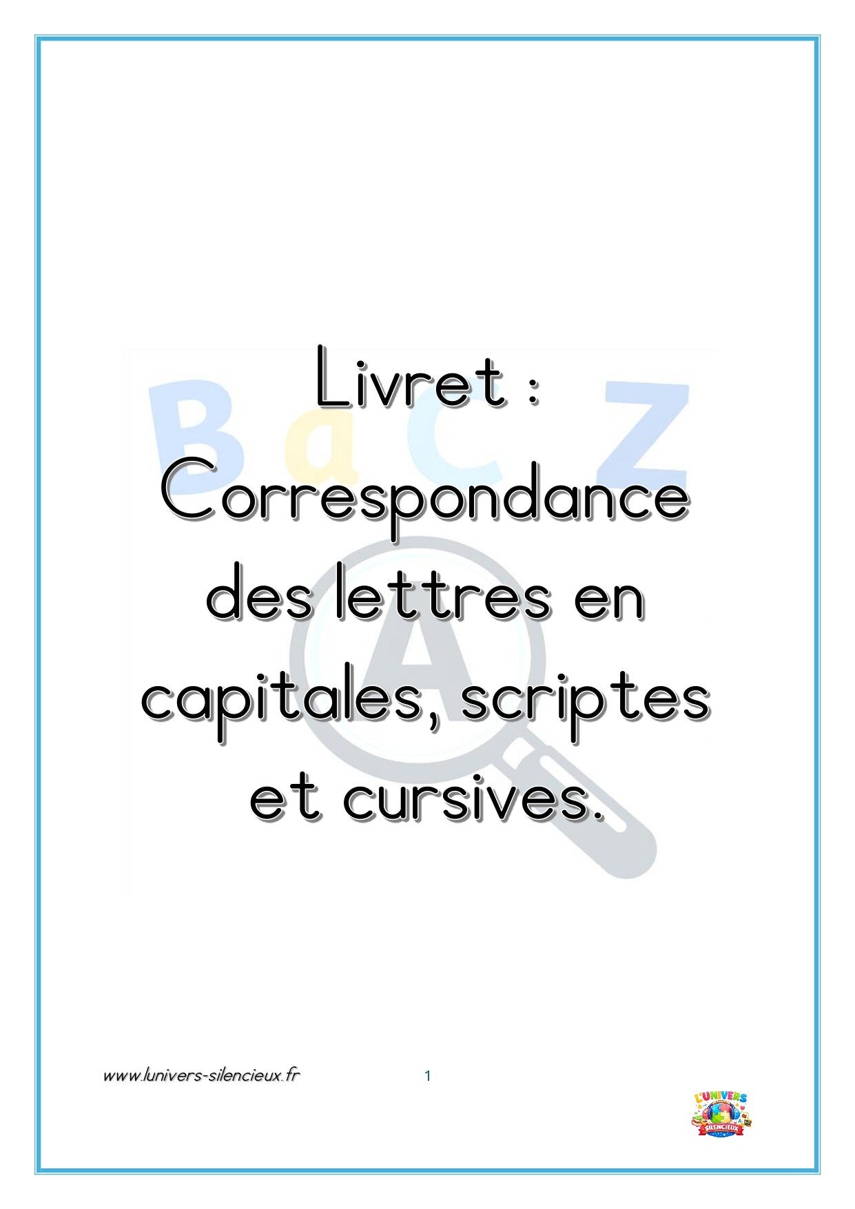 livret associer les lettres capitales, scriptes et cursives