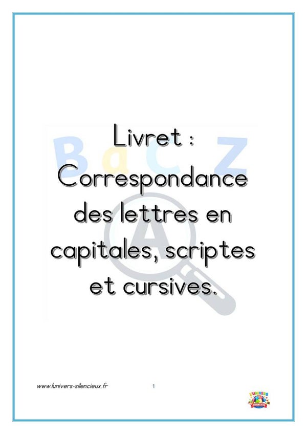 livret associer les lettres capitales, scriptes et cursives