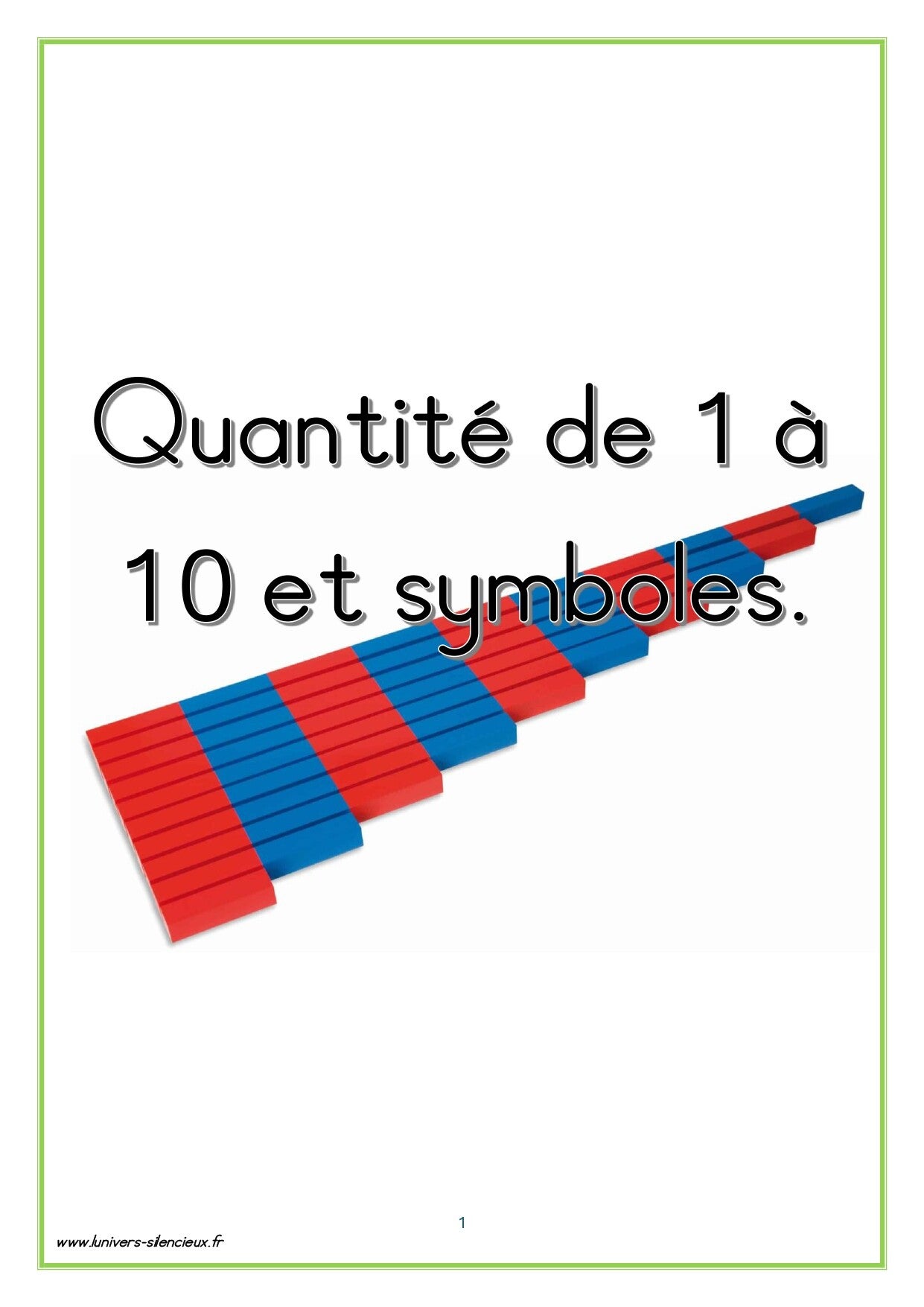 Livret mathémtiques Montessori quantité de 1 à 10