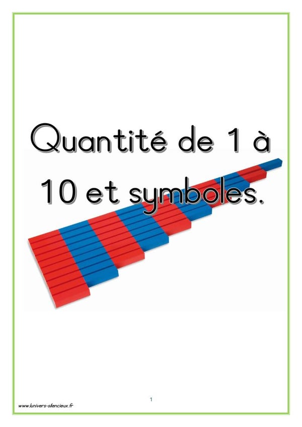 Livret mathémtiques Montessori quantité de 1 à 10