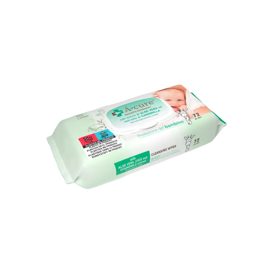 Toallitas para bebé A+Cure con aloe y manzanilla, paquete de 72