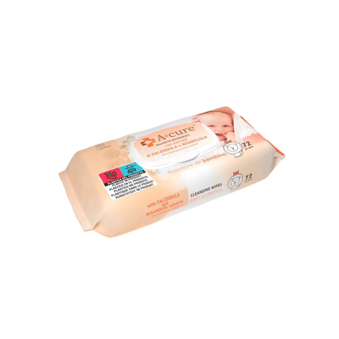 Toallitas para bebé A+Cure con caléndula y bisabolol, paquete de 72 unidades