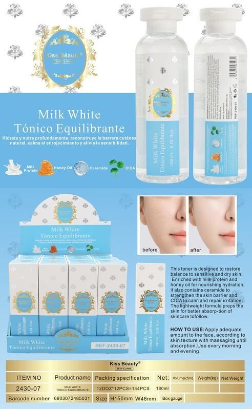TONICO EQUILIBRANTE FACIAL MILK WHITE 180ML - KISS BEAUTY