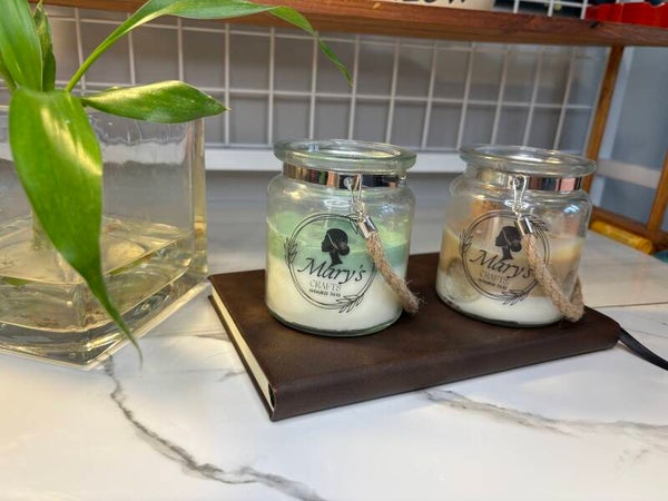 Mint drink with ice hearts candle