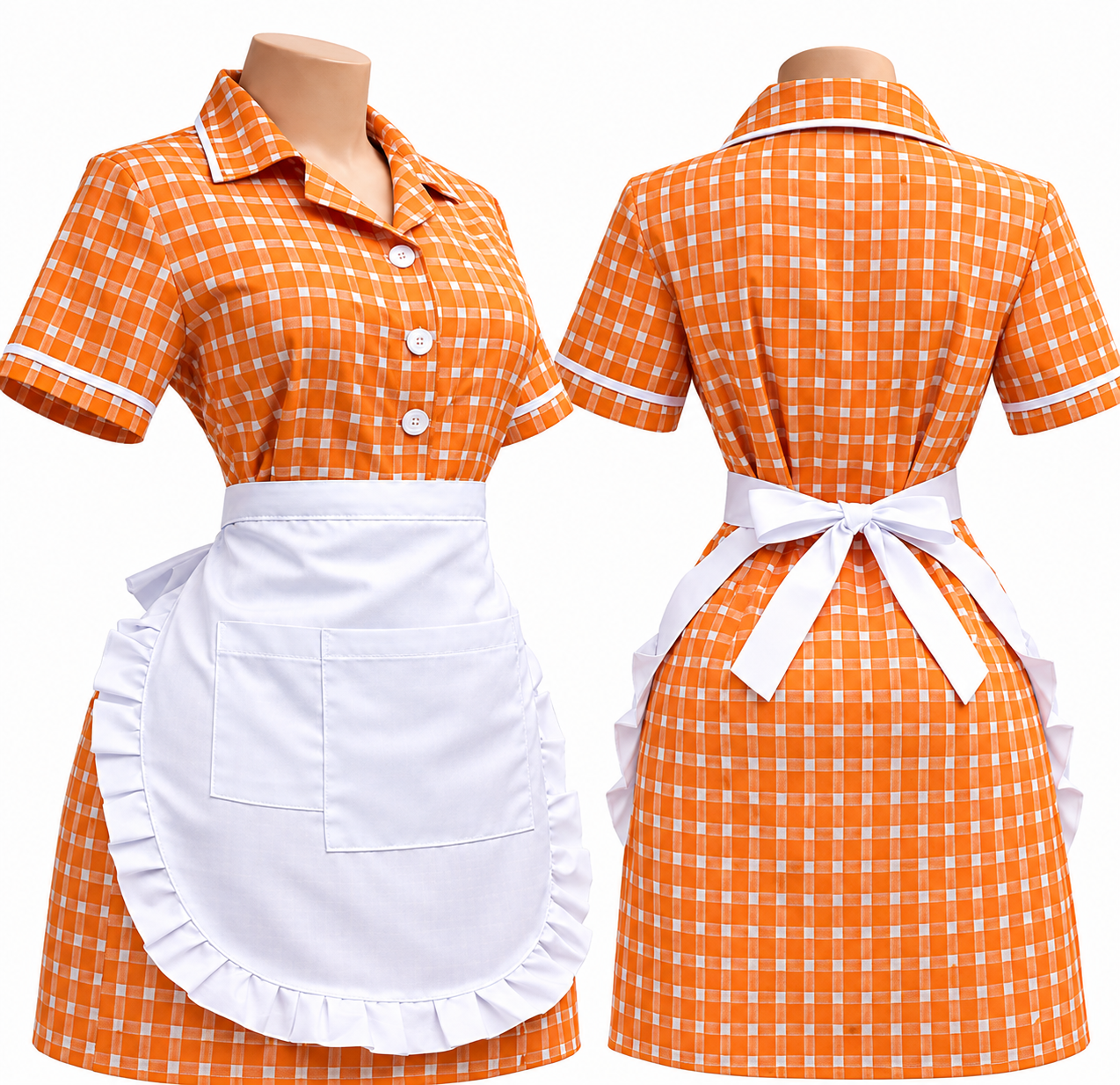 fiftess nannies uniform orange with white  checks