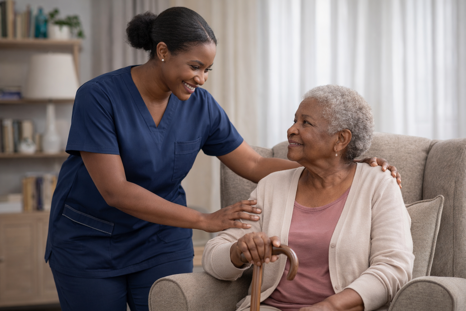 Trained caregiver providing elderly care services in Nairobi home