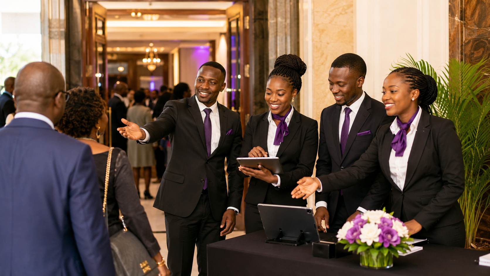 Furaha Event Ushers team providing professional guest reception and registration services at an event in Nairobi.