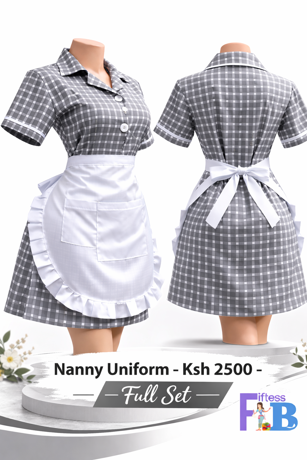 fiftess nannies uniform grey with white  checks