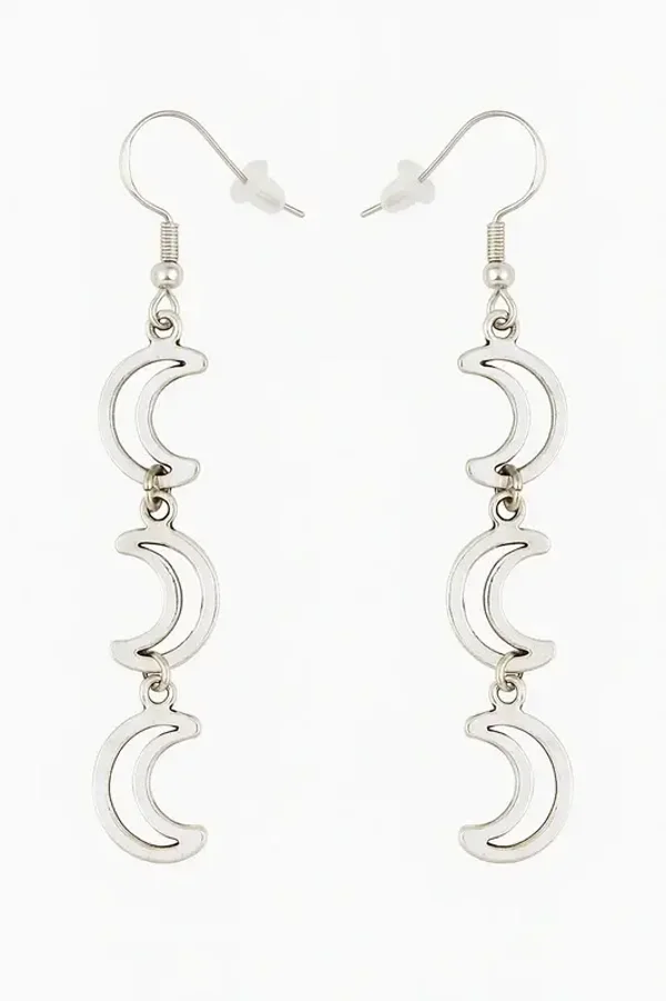 Zi;verkleurige maan oorbellen 13