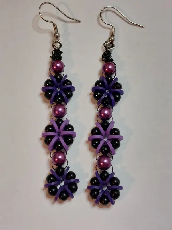 💜 Handgemaakte statement oorbellen paars & zwart – RVS oorhaken (nieuw)🖤