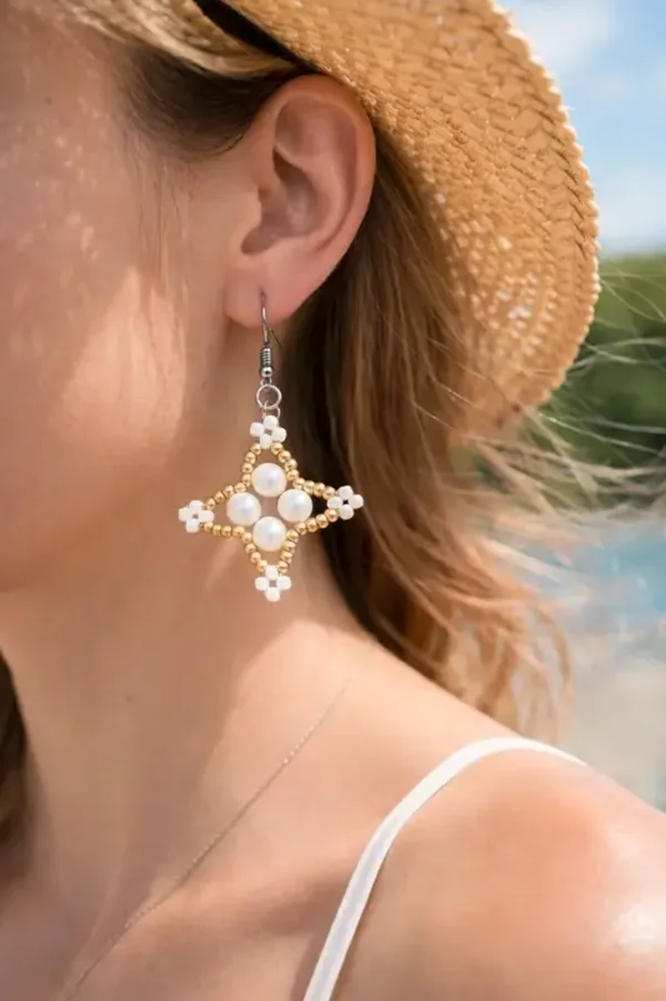 Handgemaakte pareloorbellen met sterdesign | RVS | Nieuw 48