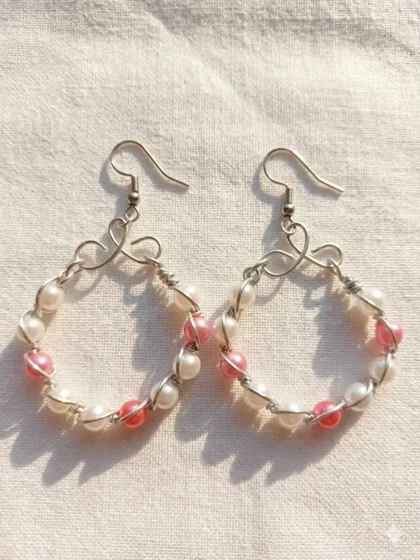 Parel Oorbellen RVS Haken Roze/Wit 133