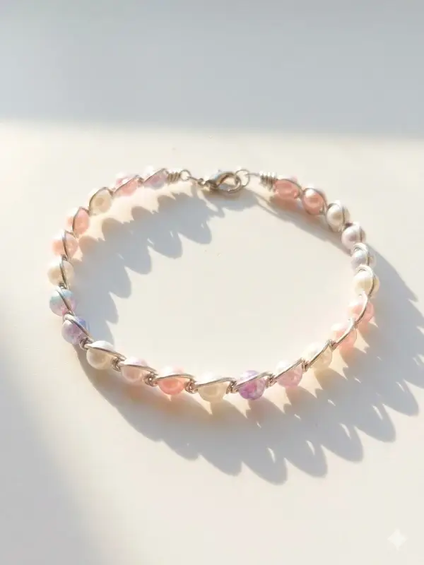 Pastel Armband Parelmoer – Wire Wrap – Handmade