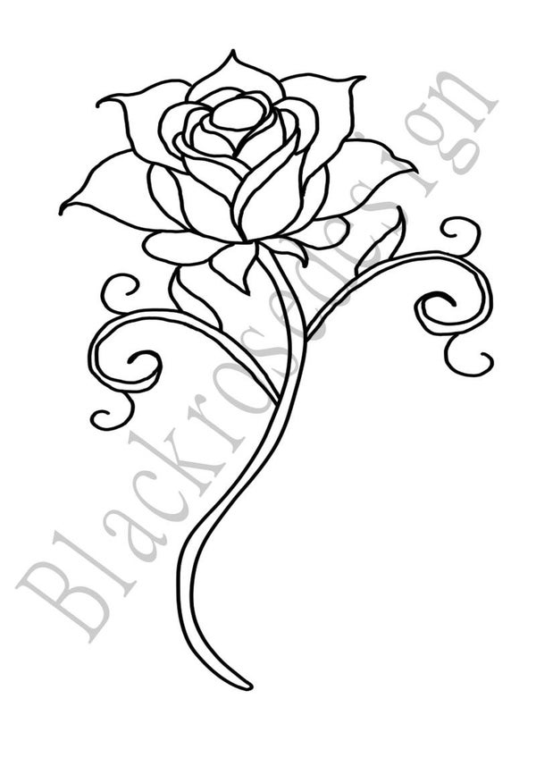 Digitaal Roos Tattoo Ontwerp – Minimalistisch & Sierlijk (A4 Stencil)