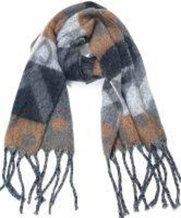 Zachte Dames Sjaal met Franjes – Grijs & Bruin (190 x 40 cm) 6