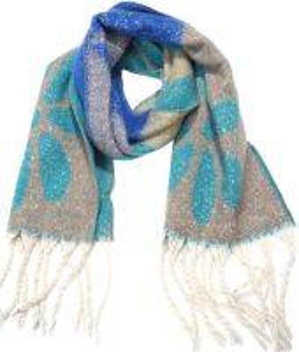 Stijlvolle Dames Sjaal – Turquoise, Blauw & Beige 12