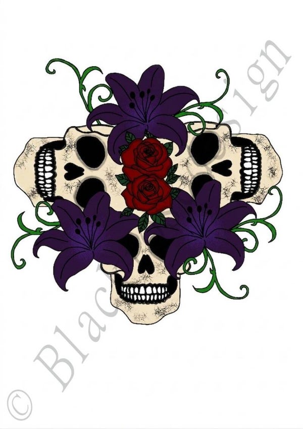 Tattoo Ticket / Token – Skull & Flowers (Digitale Download A4)
