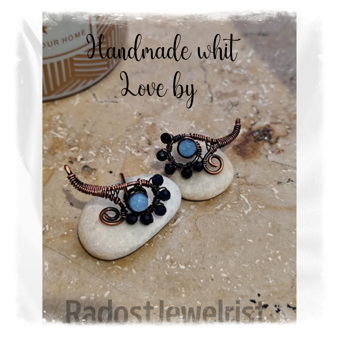 small cooper wire earrings with aquamarine